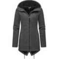 Kapuzenstrickjacke RAGWEAR "Wingi Melange", Damen, Gr. L (40), grau (dunkelgrau), Strick, Obermaterial: 56% Baumwolle, 44% Polyester, Innenfutter: 100% Polyester, sportlich, figurumspielend ca. Mitte Oberschenkel, hoch geschlossener Ausschnitt, Langarm Ärmel ohne Ärmelschlitz abgesteppte Kante mit Daumenlöchern, Strickjacken, Sportliche Kapuzenjacke mit Teddy-Kunstfell