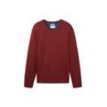 TOM TAILOR Herren Strickpullover mit V-Ausschnitt, rot, Uni, Gr. L