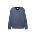 TOM TAILOR Herren Strickpullover mit V-Ausschnitt, blau, Uni, Gr. XXL