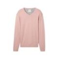 TOM TAILOR Herren Strickpullover mit V-Ausschnitt, rosa, Uni, Gr. XXL