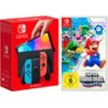 NINTENDO SWITCH Konsolen-Set "OLED + Super Mario Bros. Wonder" Spielekonsolen bunt (neonrot, neonblau)