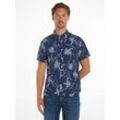 Leinenhemd TOMMY HILFIGER "LI TROPICAL PRT SF SHIRT" Gr. S, N-Gr, blau (carbon navy, multi) Herren Hemden mit tropischen Print