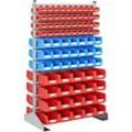 Ständerregal zweiseitig, B 1130 x T 700 x H 1885 mm, 80 x 0,7 l, rot + 42 x 3 l, blau + 40 x 7,5 l, rot