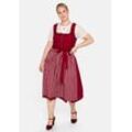 Dirndl SHEEGO "Große Größen", Damen, Gr. 44, Normalgrößen, rot (bordeaux), Obermaterial: 55% Leinen, 45% Viskose;Futter oben: 65% Polyester, 35% Baumwolle;Schürze: 100% Baumwolle;Bluse: 100% Polyester, unifarben, klassisch, figurbetont wadenlang, Rundhals, Kurzarm, Kleider, in Midilänge, mit Spitzenbluse und Schürze