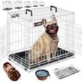 Lovpet - Hundekäfig klappbar Hundetransportkäfig Inkl. Fleecedecke + Napf Hundebox mit 2 Türen Transportkäfig Auto Tiertransportbox Hundetransportbox