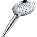 Handbrause HANSGROHE "Raindance Select S", silber (chrom), B:12,8cm H:19,4cm T:15,3cm, Duschköpfe, 12cm, 3 Strahlarten wassersparend 9 l/min