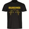 multifanshop Herren T-Shirt - Braunschweig - Herzschlag - Druck gelb - Männer