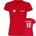 multifanshop Damen T-Shirt - Nürnberg - Trikot Nummer 12 - Druck weiß - Frauen