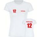 multifanshop Damen T-Shirt - Portugal - Trikot Nummer 12 - Druck rot - Frauen