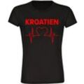 multifanshop Damen T-Shirt - Kroatien - Herzschlag - Druck rot - Frauen