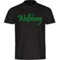 multifanshop Herren T-Shirt - Wolfsburg - Schriftzug - Druck grün - Männer