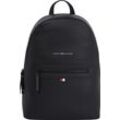 Cityrucksack TOMMY HILFIGER "Essential", Gr. B/H/T: 31cm x 40cm x 15cm, schwarz, Lederimitat, Basic, Rucksäcke, für Laptops bis 14"