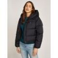 Steppjacke TOMMY JEANS "TJW ASPEN PUFFER EXT", Damen, Gr. XL (42), schwarz, Web, Obermaterial: 100% Polyamid. Futter: 100% Polyester. Wattierung: 100% Polyester, unifarben, casual, regular fit kurz, Langarm elastischer Bund, Jacken, mit Logostickerei