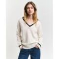 Superfine Lambswool V-Neck Pullover mit Kontrast