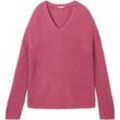 TOM TAILOR Damen Strickpullover mit V-Ausschnitt, rosa, Uni, Gr. XL