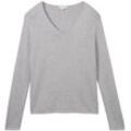 TOM TAILOR Damen Pullover mit V-Ausschnitt, grau, Uni, Gr. XS