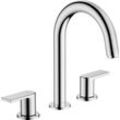 Waschtischarmatur HANSGROHE "Vernis Shape", silber (chrom), H:26,6cm T:19,2cm, Armaturen, 3-Loch mit Zugstangen-Ablaufgarnitur