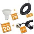 20er Set schwarz orientierbarer LED-Einbaustrahler mit GU10-Glühbirne 230V 5W Température de Couleur: Blanc neutre 4000K