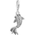 Charm-Einhänger THOMAS SABO "Koi mit Zirkoniasteinen, 2170-643-21", schwarz-weiß (silberfarben, schwarz, weiß, schwarz, weiß), Charms, Damen, Silber 925 (Sterlingsilber), mit Zirkonia (synth.)