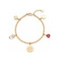 Armband LEONARDO "Herz, Tropfen, Münze, Giselle, 023215", gold (gelbgoldfarben, kristallweiß, pink, kristallweiß, pink), Armbänder, Damen, Edelstahl, mit Glasstein, Bergkristall