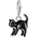 Charm-Einhänger THOMAS SABO "Schwarze Katze, 0701-007-11" Charms silberfarben (silberfarben-schwarz) Damen