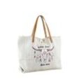 Schultertasche "Wild and Free", Damen, Gr. B/H/T: 54cm x 33cm x 12cm one size, beige, Baumwolle, COLLEZIONE ALESSANDRO, Taschen, aus Baumwolle mit echtem Leder