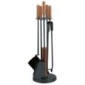 Kamingarnitur FIREFIX "Kaminbesteck mit dunlen Holzgriffen, beschichtet, schwarz", schwarz, B:19,5cm H:65cm L:19,5cm, Stahl, Reinigungs-Sets, 5-teilig