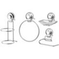 Badaccessoire-Set GSW "HOOKIE System 4-teilig", silber, verchromt glänzend, Kunststoff, Aluminium, Badaccessoires-Sets, Intelligenter Saughaken, roter Ring zeigt Saugkraftverlust