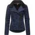 Strickfleecejacke RAGWEAR "Saskie Melange" Gr. L (40), blau (navy) Damen Jacken Grob gestrickte Damen-Jacke mit Teddyfell-Futter