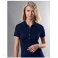 Poloshirt TRIGEMA "TRIGEMA Poloshirt mit Kristallsteinen", Damen, Gr. L, blau (navy), 94% Baumwolle, 6% Elastan, Basic, Kurzarm, Shirts