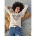 Rundhalspullover HEINE "Pullover", Damen, Gr. 42, beige (sand, meliert), 70% Viskose, 30% Polyamid, gemustert, animal-print, bedruckt, Langarm, Pullover