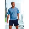 Shorty AUTHENTIC LE JOGGER "Pyjama für Herren", Herren, Gr. 44/46, blau (blau, meliert, marine), Jersey, Obermaterial: 100% Baumwolle, Basic, kurz, Rundhals, Kurzarm abgesteppte Kante, Homewear-Sets, mit Knopfleiste