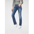 Straight-Jeans PEPE JEANS "GEN", Damen, Gr. 25, Länge 32, blau (royal schwarz), Web, Obermaterial: 83% Baumwolle, 15% Polyester, 2% Elasthan, casual, slim fit, Jeans, in schöner Qualtät mit geradem Bein und Doppel-Knopf-Bund