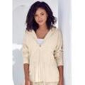 Sweatjacke LASCANA, Damen, Gr. 32/34, beige, angeraute Sweatware, Obermaterial: 50% Baumwolle, 50% Polyester, unifarben, casual, bequem, Langarm Rippbündchen, Sweatjacken Homewear Oberteile, mit Tunnelzug in der Taille, Loungewear, Loungeanzug