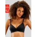 Bralette-BH PETITE FLEUR, Damen, Gr. 70, Cup A, schwarz-weiß (2xweiß, 1xschwarz), Jersey, Obermaterial: 75% Baumwolle, 15% Elasthan, 10% Polyester, Basic, BHs Triangel-BH Bügelloser-BH BH-Set BH, ohne Bügel im Triangel-Schnitt aus schöner Baumwolle