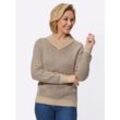 V-Ausschnitt-Pullover CLASSIC BASICS "Pullover" Gr. 44, beige (elfenbein, meliert) Damen Pullover