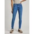 Skinny-fit-Jeans PEPE JEANS "SKINNY JEANS MW" Gr. 27, Länge 32, blau (medium blau wiser wash), Damen, Obermaterial: 84% Baumwolle, 15% Polyester, 1% Elasthan, Jeans, in verschiedenen Waschungen