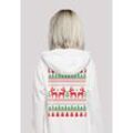 Kapuzenpullover F4NT4STIC "Christmas Weihnachten Reindeers" Gr. L, weiß Damen Pullover Hoodie Sweatshirt Premium Qualität, Weihnachten, Geschenk