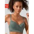 Sport-Push-up-BH LASCANA ACTIVE, Damen, Gr. 70, Cup D, grün (khaki), Microtouch, Obermaterial: 85% Polyamid, 15% Elasthan, sportlich, BHs, mit Bügel mit eingearbeiteten Kissen