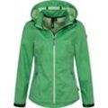 Softshelljacke LPO "SHELBY PEAK II", Damen, Gr. 36/38 (M), grün, 96% Polyester; 4% Elastan, casual, tailliert, Jacken, leichte Softshelljacke mit All-Over-Print und abnehmbarer Kapuze