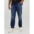 Slim-fit-Jeans JACK & JONES PLUSSIZE "GLENN FOX" Gr. 42, Länge 32, blau (blau denim), Herren, Denim/Jeans, Obermaterial: 98% Baumwolle, 2% Lyocell, Abriebeffekte, Jeans