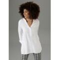 Longbluse ANISTON SELECTED, Damen, Gr. 36, weiß, Web, Obermaterial: 100% Viskose, unifarben, Basic, lässig geschnitten lang, V-Ausschnitt, Langarm lange Manschette, Blusen, mit extra-langen Manschetten, Topseller