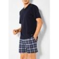 Shorty S.OLIVER, Herren, Gr. 44/46, blau (marine, blau, kariert), Jersey, Obermaterial: 100% Baumwolle, kariert, kurz, V-Ausschnitt, Kurzarm abgesteppte Kante, Homewear-Sets, mit seitlichen Eingrifftaschen