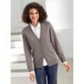 Strickjacke CASUAL LOOKS, Damen, Gr. 36, grau (taupe, meliert), 50% Baumwolle, 50% Polyacryl, unifarben, figurumspielend, Langarm, Strickjacken