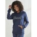 Kapuzensweatshirt BENCH. LOUNGEWEAR, Damen, Gr. 32/34, blau (navy), Interlock, Obermaterial: 60% Baumwolle, 40% Polyester, Basic, bequem hüftbedeckend, Langarm, Sweatshirts, mit Kängurutasche, Loungeanzug, Hoodie