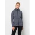 Kapuzenfleecejacke JACK WOLFSKIN "KOLBENBERG HOODED FZ W" Gr. L (42/44), grau (dolphin), Damen, 1. OBERSTOFF 95% POLYESTER, 5% ELASTHAN 2. OBERSTOFF 84% POLYAMID, 16% ELASTHAN FUTTER 100% POLYESTER, Jacken