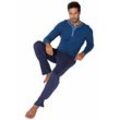 Pyjama AUTHENTIC LE JOGGER Gr. 44/46, blau (blau, gestreift, marine), Herren, Jersey, Obermaterial: 100% Baumwolle, Homewear-Sets, in langer Form