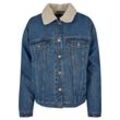 Jeansjacke URBAN CLASSICS "Urban Classics Damen Ladies Oversized Sherpa Denim Jacket", Damen, Gr. 4XL, blau (clearblau washed), 100% Baumwolle, unifarben, klassisch, oversize, amerikanischer Ausschnitt, Langarm, Jacken