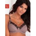 Bügel-BH NUANCE Gr. 100, Cup E, schwarz (taupe, schwarz), Damen, Obermaterial: 80% Polyamid, 10% Elasthan, 10% Viskose, BHs, mit wunderschöner Stickerei, Dessous