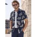 Hawaiihemd JOHN DEVIN "Regular fit", Herren, Gr. S (37/38), N-Gr, blau (navy, creme), Web, Obermaterial: 100% Baumwolle, gemustert, casual, regular fit, Rundhals, Kurzarm abgesteppte Kante, Hemden, Kurzarm, Freizeithemd mit Palmenprint aus reiner Baumwolle